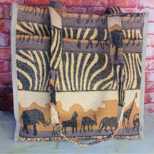 Vintage African Safari Animal Print Tapestry Tote Bag